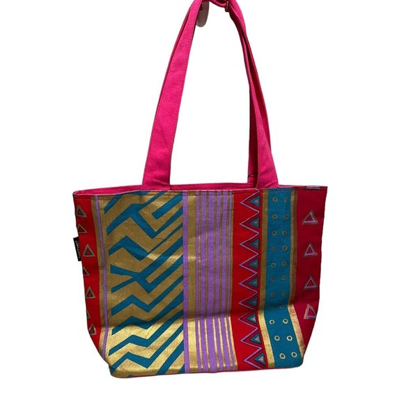 Laurel Burch Cat Geometric Large Shoulder Tote Bag Beaded Inner Pockets EUC - Picture 5 of 13